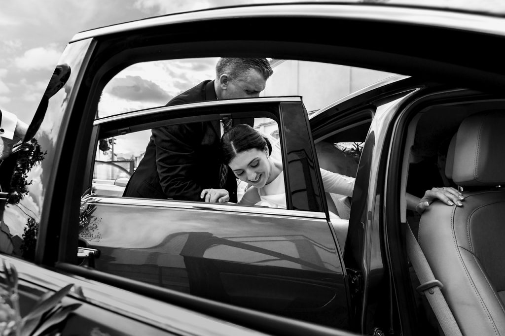 wedding, car, bride